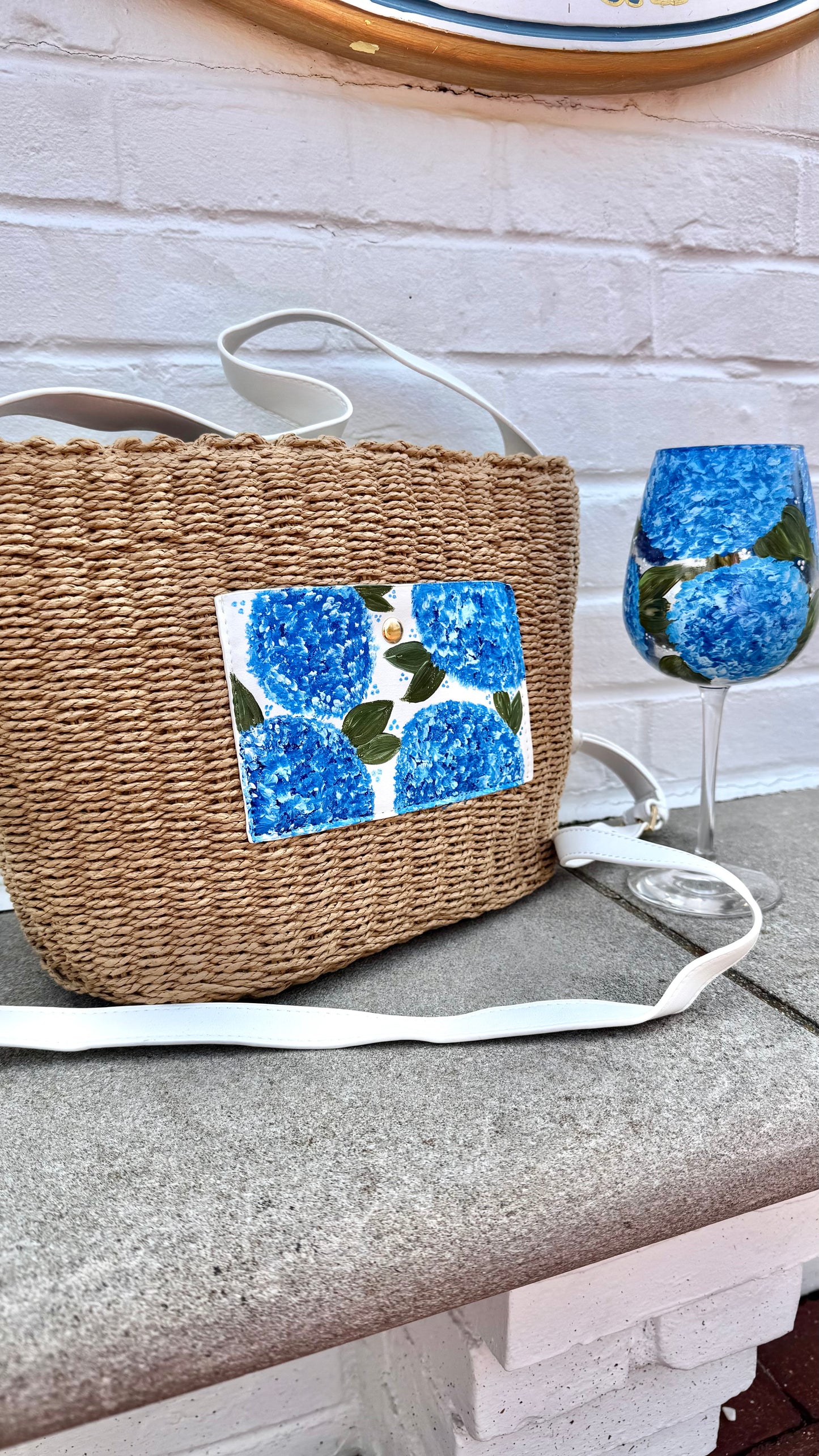 Hand Painted Hydrangea Straw Bags
