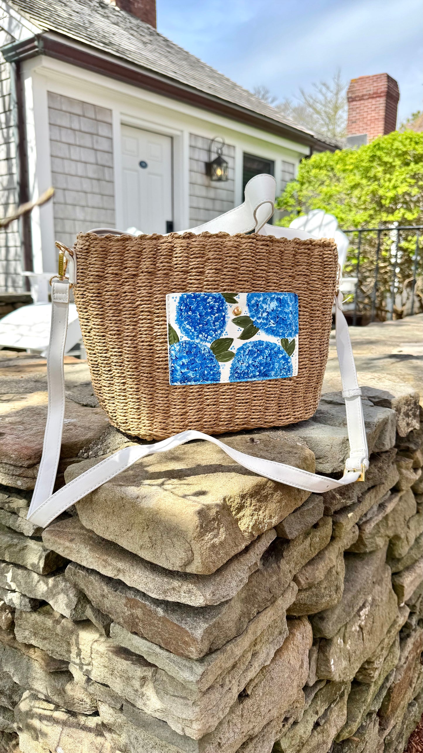 Hand Painted Hydrangea Straw Bags