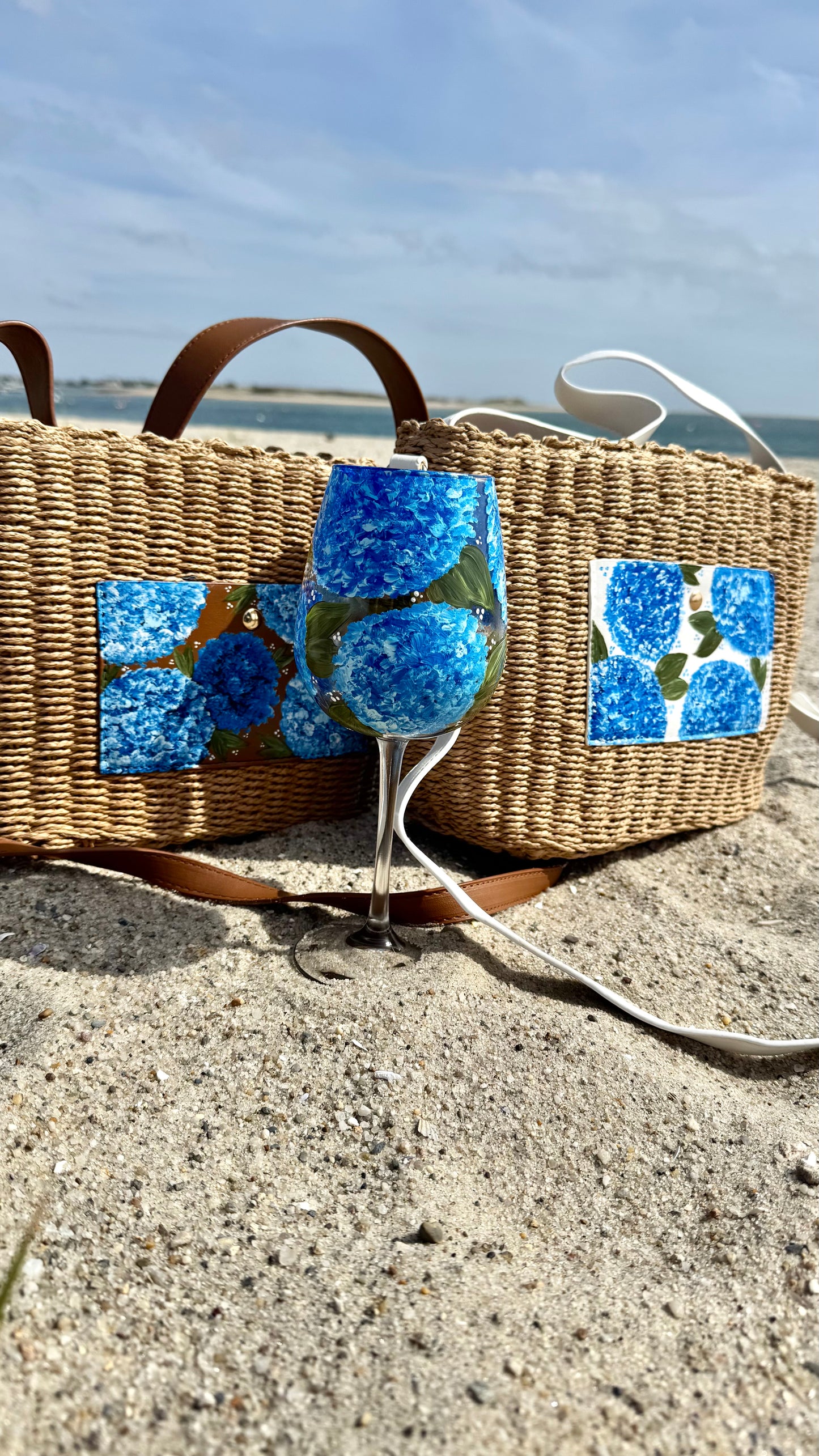 Hand Painted Hydrangea Straw Bags