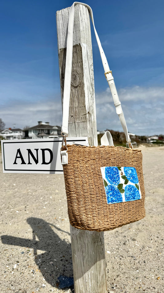 Hand Painted Hydrangea Straw Bags