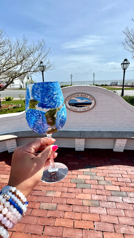 Hand Painted Hydrangea Wine Glass