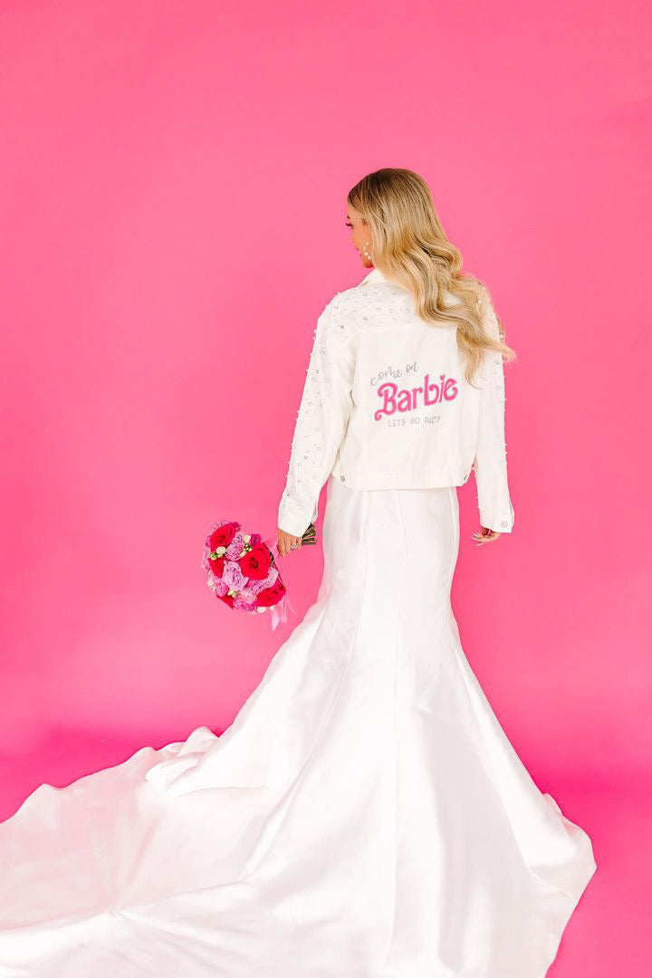 Barbie Hand Lettered + Painted Pearl Denim Jacket