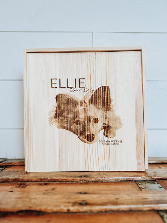 Wooden Pet Portrait Memory Box