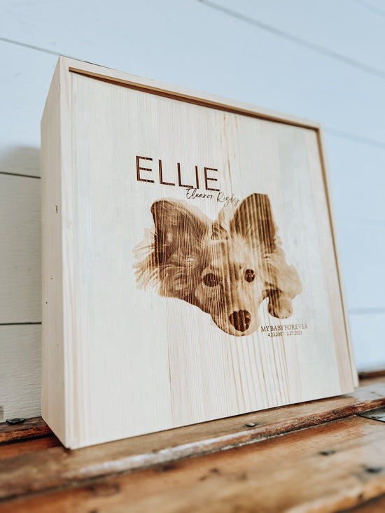 Wooden Pet Portrait Memory Box